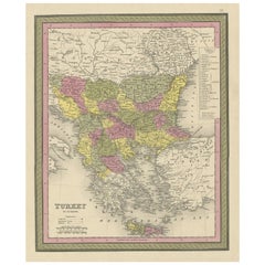 Antique Old Colourful Decorative Map of Turkey in Europe, 1846