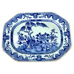 Antique Chinese Blue and White Porcelain Platter Hand-Painted, 18th Century, Circa 1770