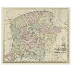 Antique Map of Oostergo, Part of Friesland, the Netherlands. Published in 1744