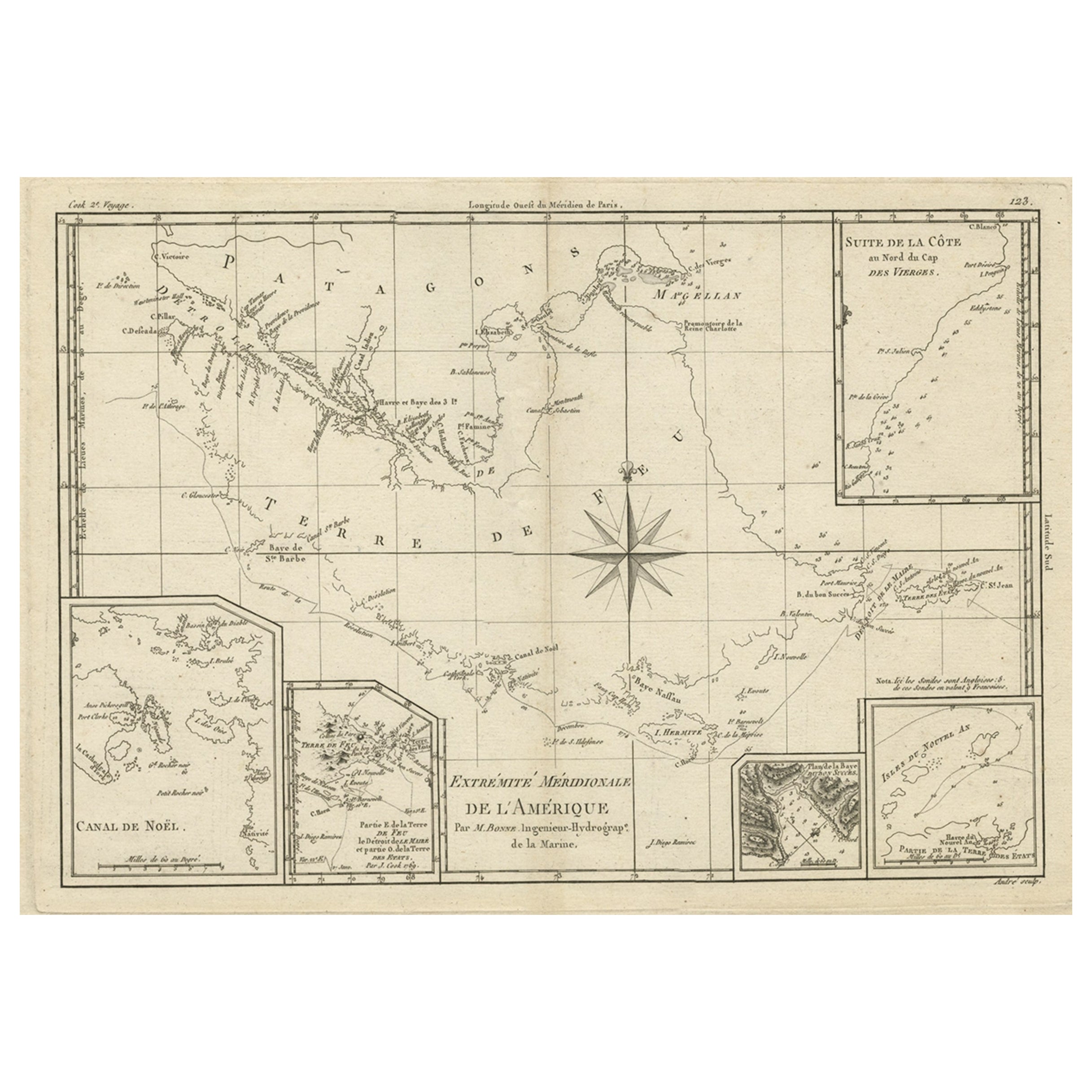 Copper Engraved Map of Tierra del Fuego and the Strait of Magellan, c1780 For Sale