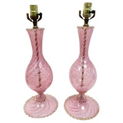 Pair of Pink Swirl Murano Glass Table Lamps