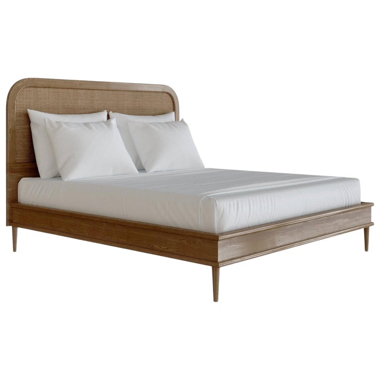 The Walford Bed by Lind + Almond in Rattan & Natural Oak (USA Queen) For Sale