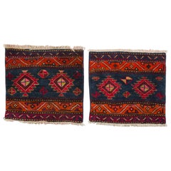 Vintage Pair Little Kurdestan Carpets, also for Cushions