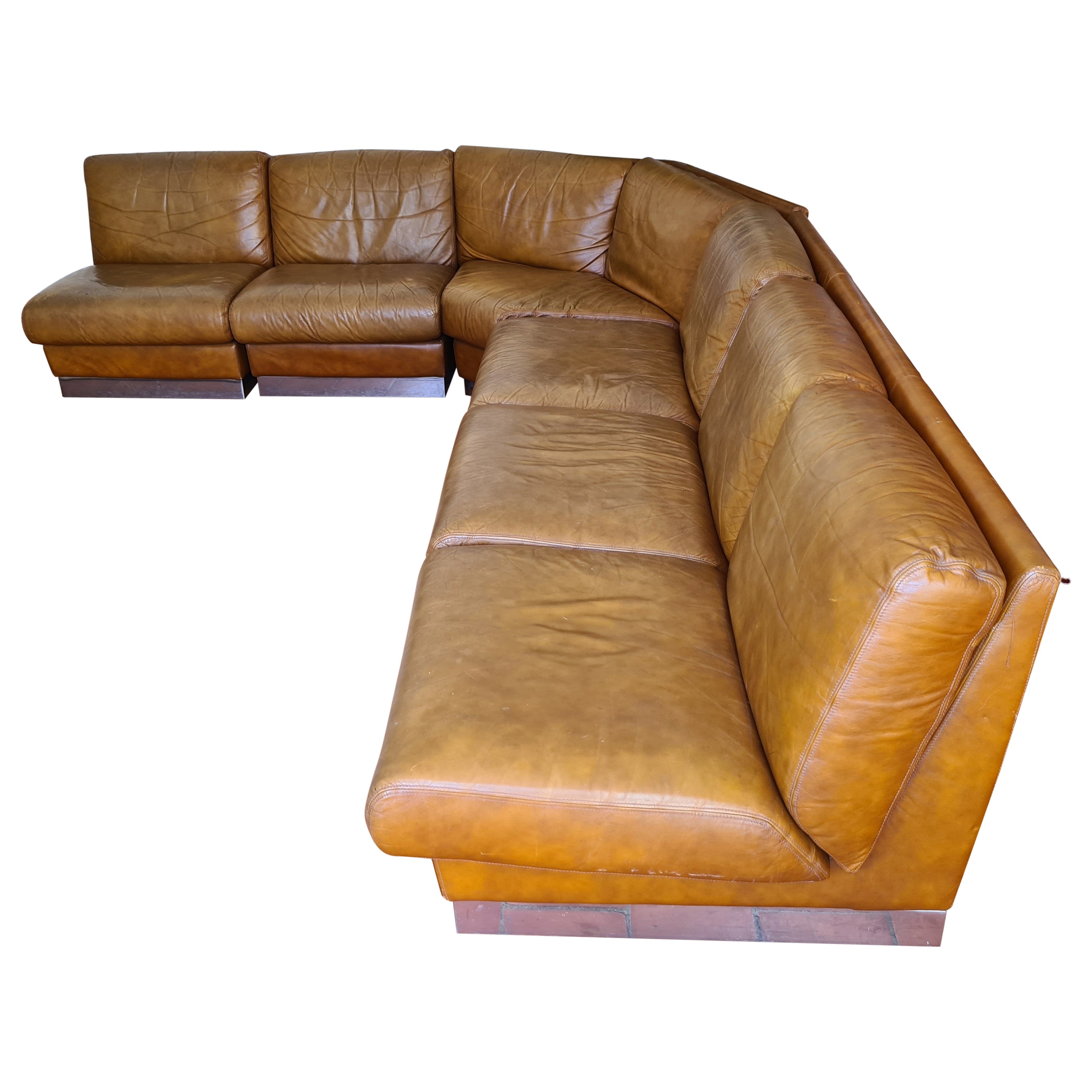 Modular Leather & Steel Sofa by Jacques Charpentier, 1970