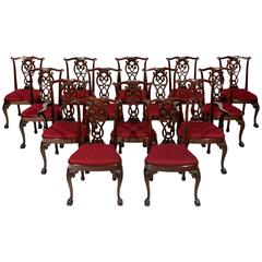 Long Set of Carved Mahogany George III Chippendale Style Dining Chairs