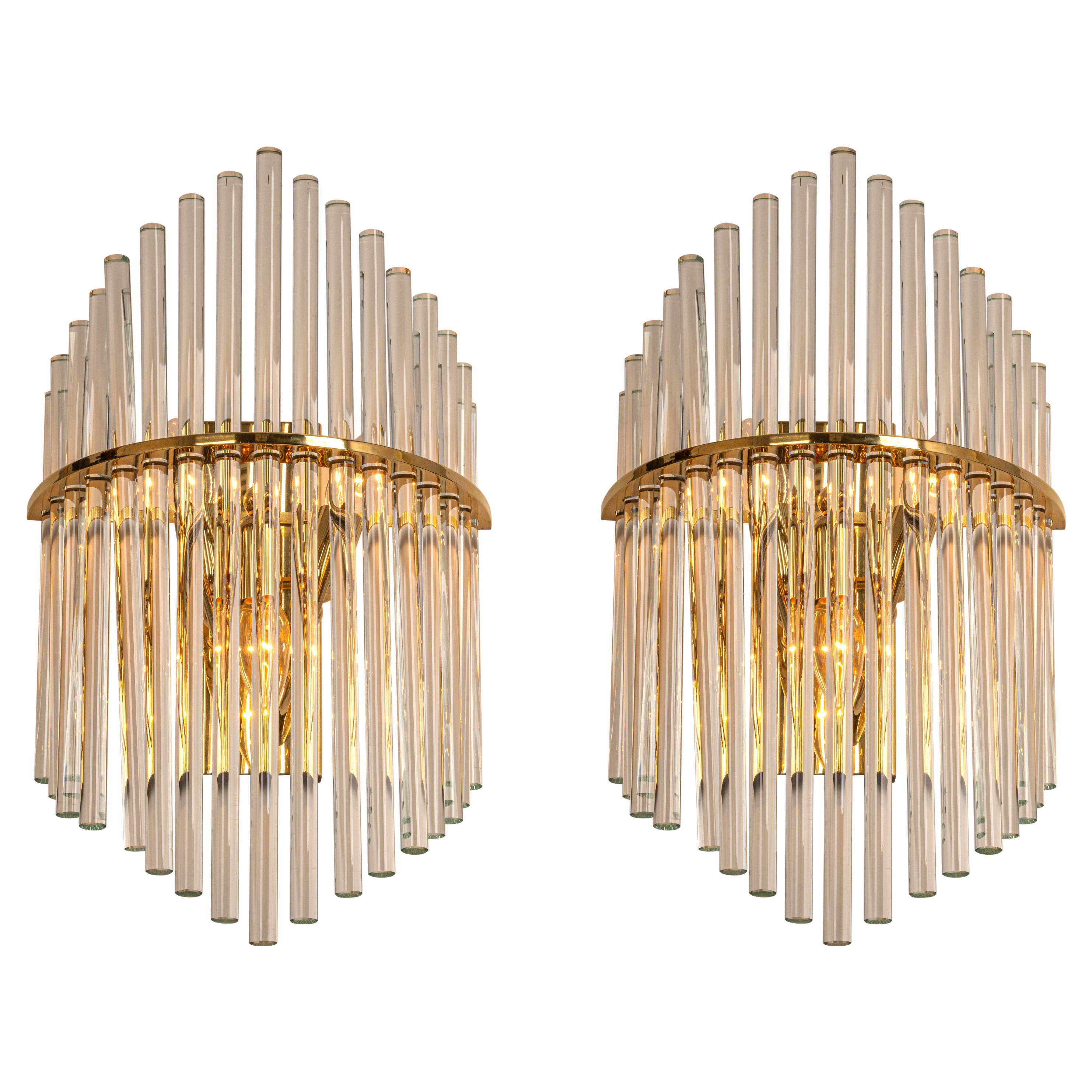 1 of 3 Pairs of Wonderful Crystal Rod Sconces by Christoph Palme, Germany, 1970s For Sale