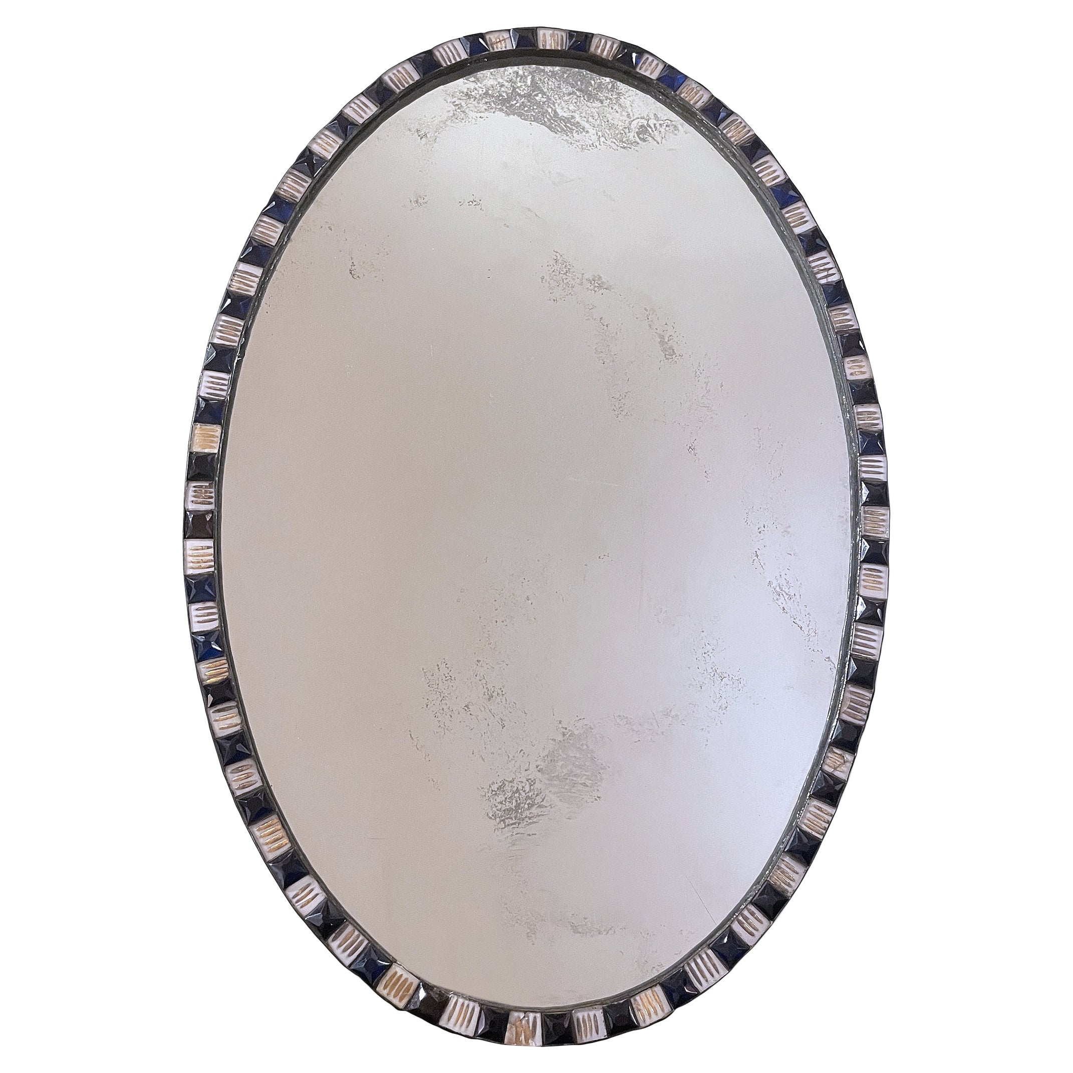 Miroir irlandais Waterford bleu et blanc du 18ème siècle avec dorure appliquée