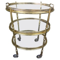 Vintage Italian Modern Brass and Glass Rolling Cart or Table