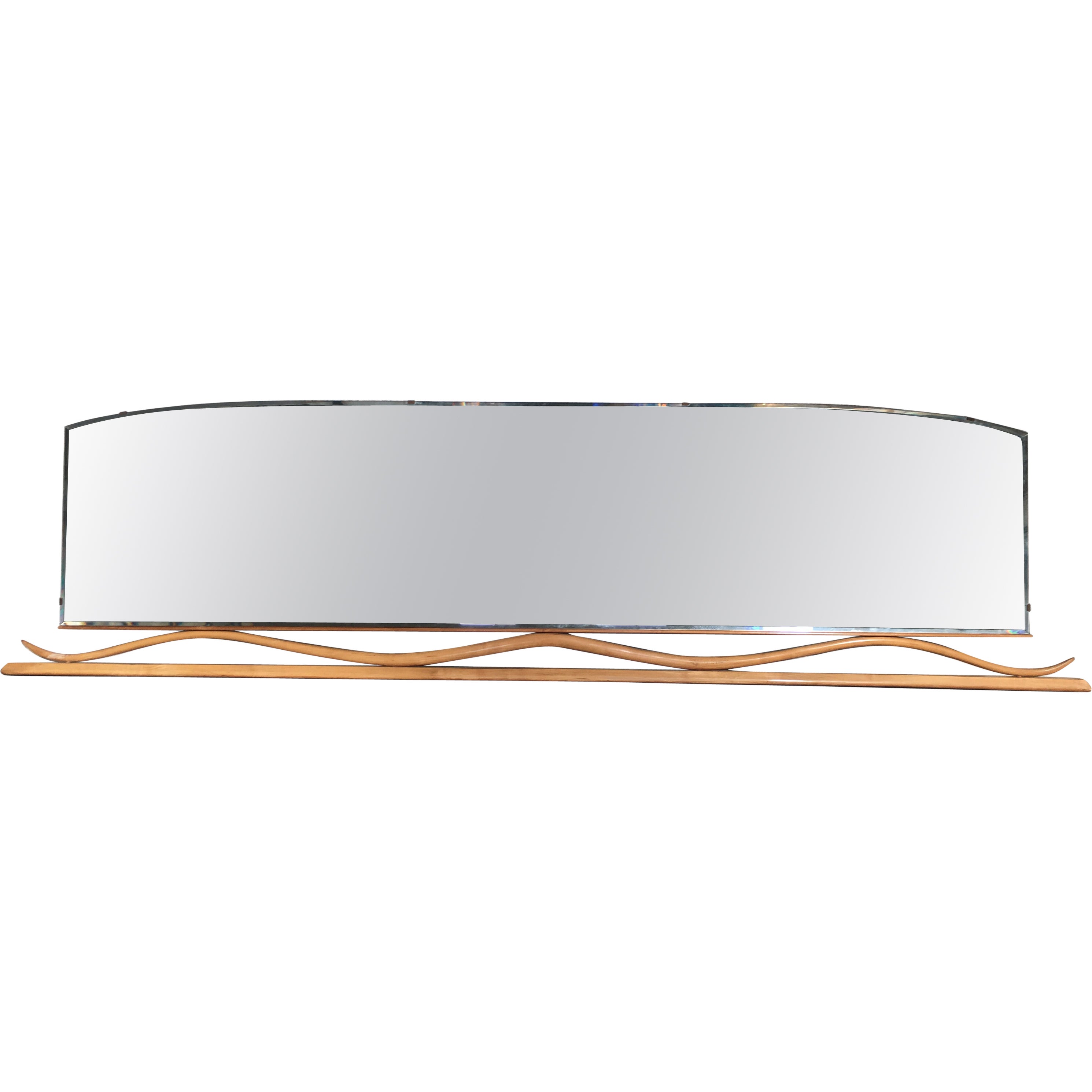 Mid-Century Modern Italian Curved Elm Wood Basement Mirror, 1960s For Sale