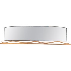 Retro Mid-Century Modern Italian Curved Elm Wood Basement Mirror, 1960s