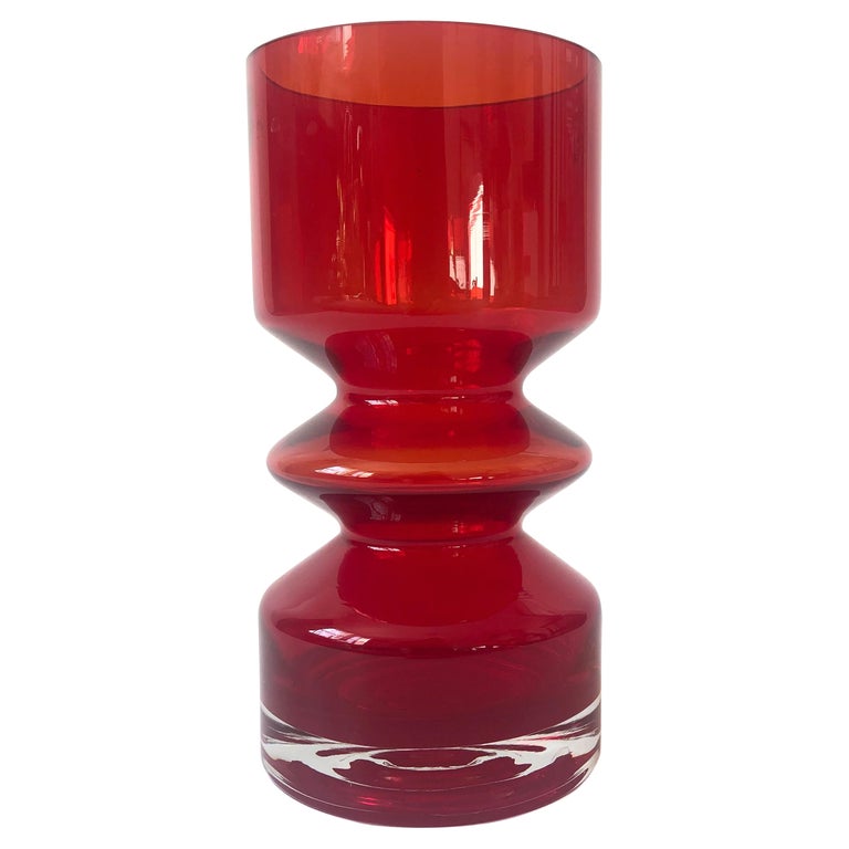 Mid Century Red Finnish Glass Vase by Tamara Aladin for Riihimaen Lasi For Sale