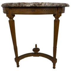 French Louis XVI Marble-Top Fruitwood Wall Mounted Console Table