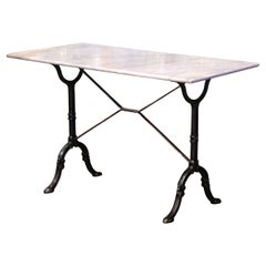 Retro Early 20th Century French Marble Top Polished Iron Bistrot Table