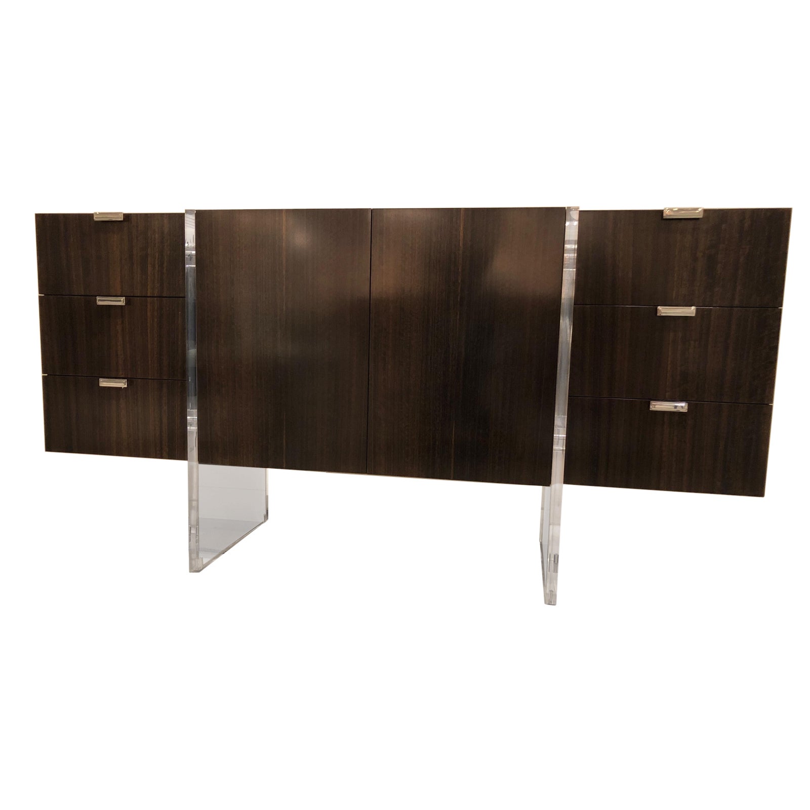 Modern Figured Eucalyptus and Acrylic Sideboard Cabinet For Sale