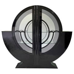 Exemplary Art Deco Glass & Mirror Vitrine in Black Lacquer