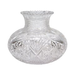 Antique American Brilliant Period Cut Glass Squat Form Flower Vase