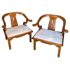 James Mont Hollywood Regency Style Chinoiserie Lounge Chairs, 1970's 
