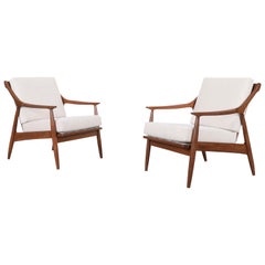 Mid-Century Walnut Lounge Chairs in the Style of Milo Baughman for James Inc