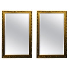 Vintage Neoclassical French Style Gilt Wood and Beveled Glass Mirror, a Pair