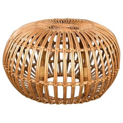 Mid-Century Modern Rattan Side Table Ottoman Pouf Attributed to Franco Albini