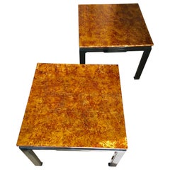 Large Pair of Black Lacquered Chinese Side Tables with Gold Leaf Tops, 1975