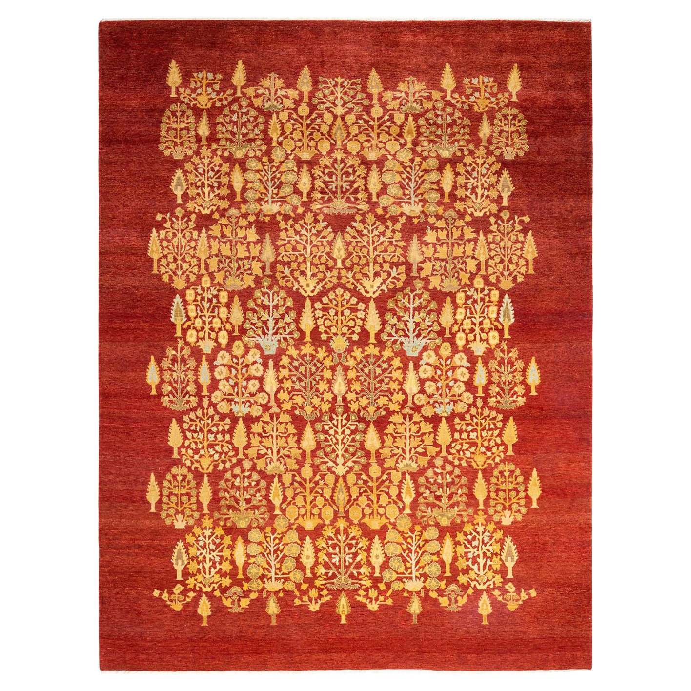 One-of-a-Kind Hand Made Contemporary Eclectic Red Area Rug For Sale