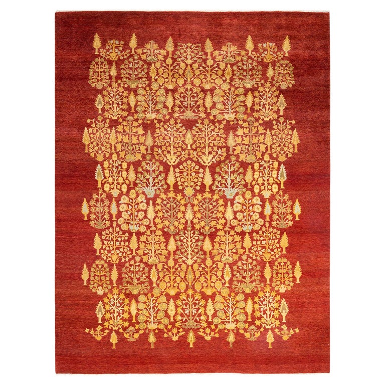 Eclectic Rug Red One-of-a-Kind Hand Made Contemporary Eclectic Red Area Rug For Sale at ...