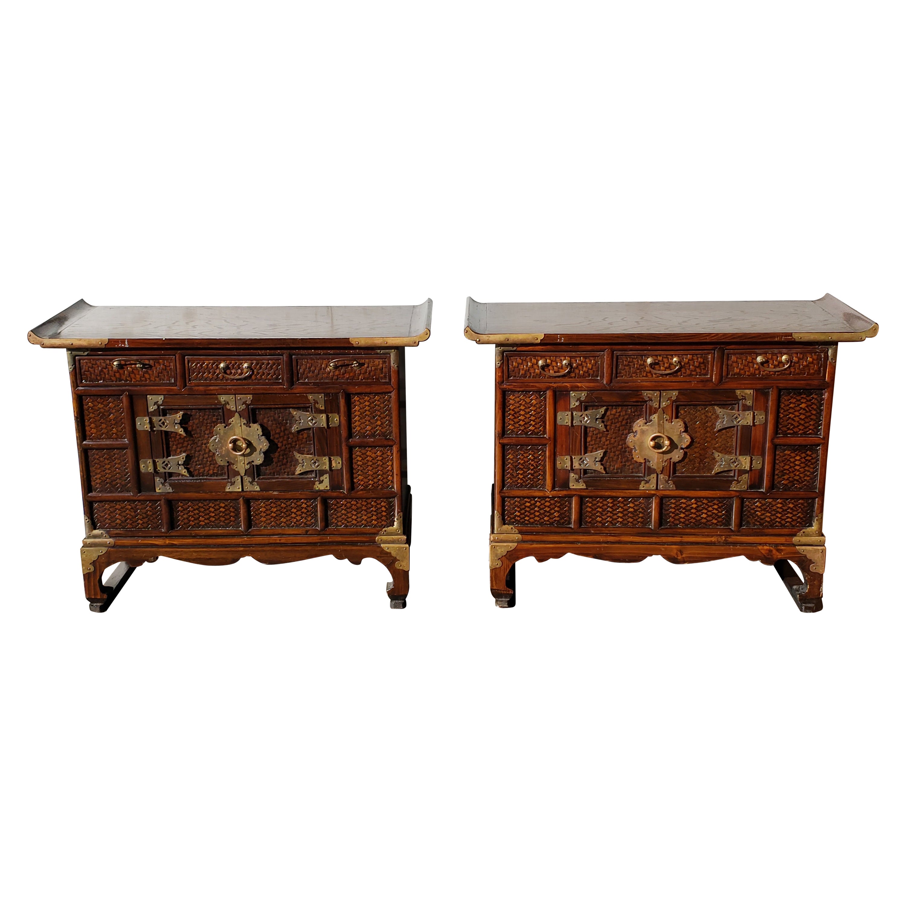 Asian Scholar's Bamboo and Braided Wicker Chests / Side Tables, C 1940s, a Pair For Sale