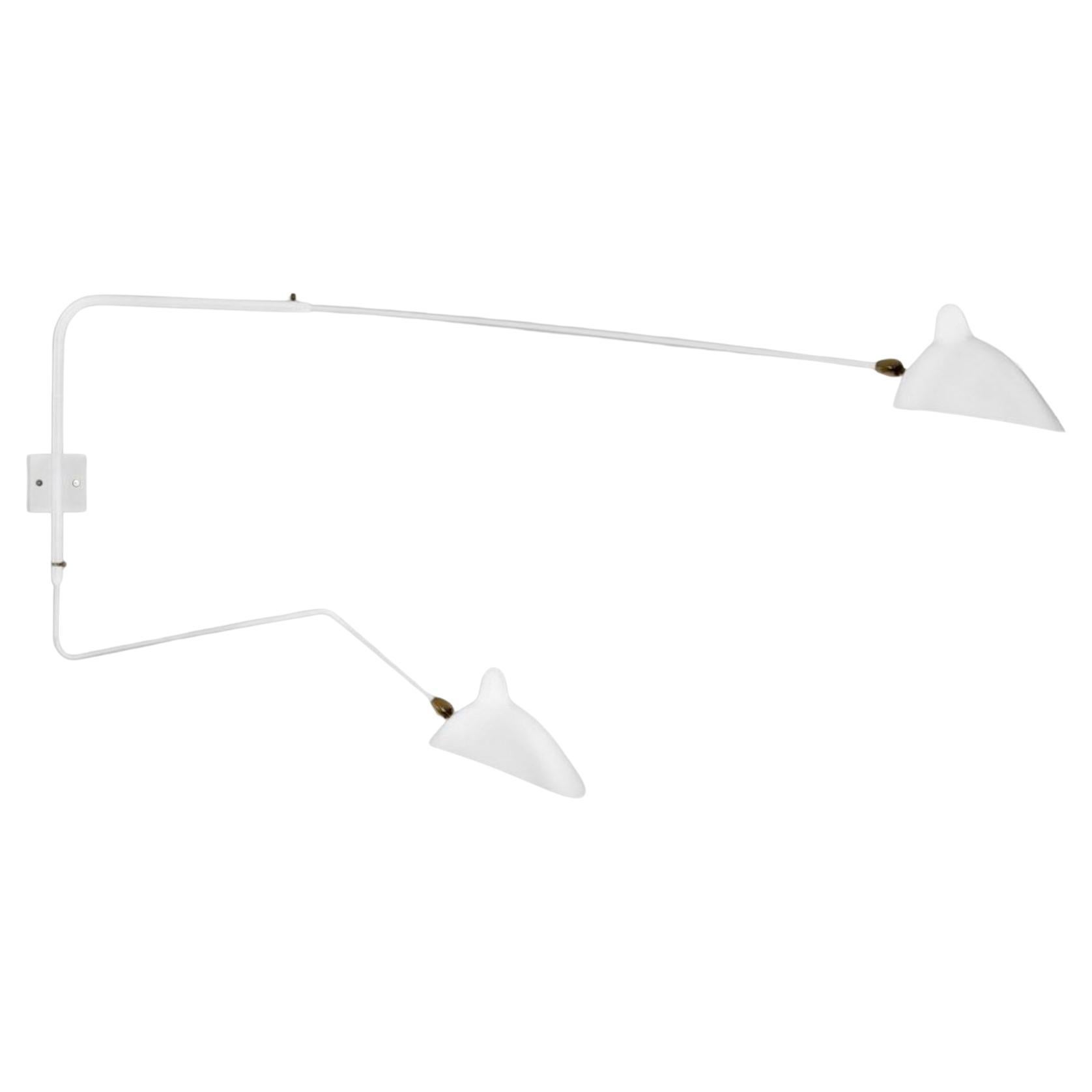 Large Serge Mouille 'Appliqué Deux Bras Pivotants Un Courbe' Wall Lamp in White