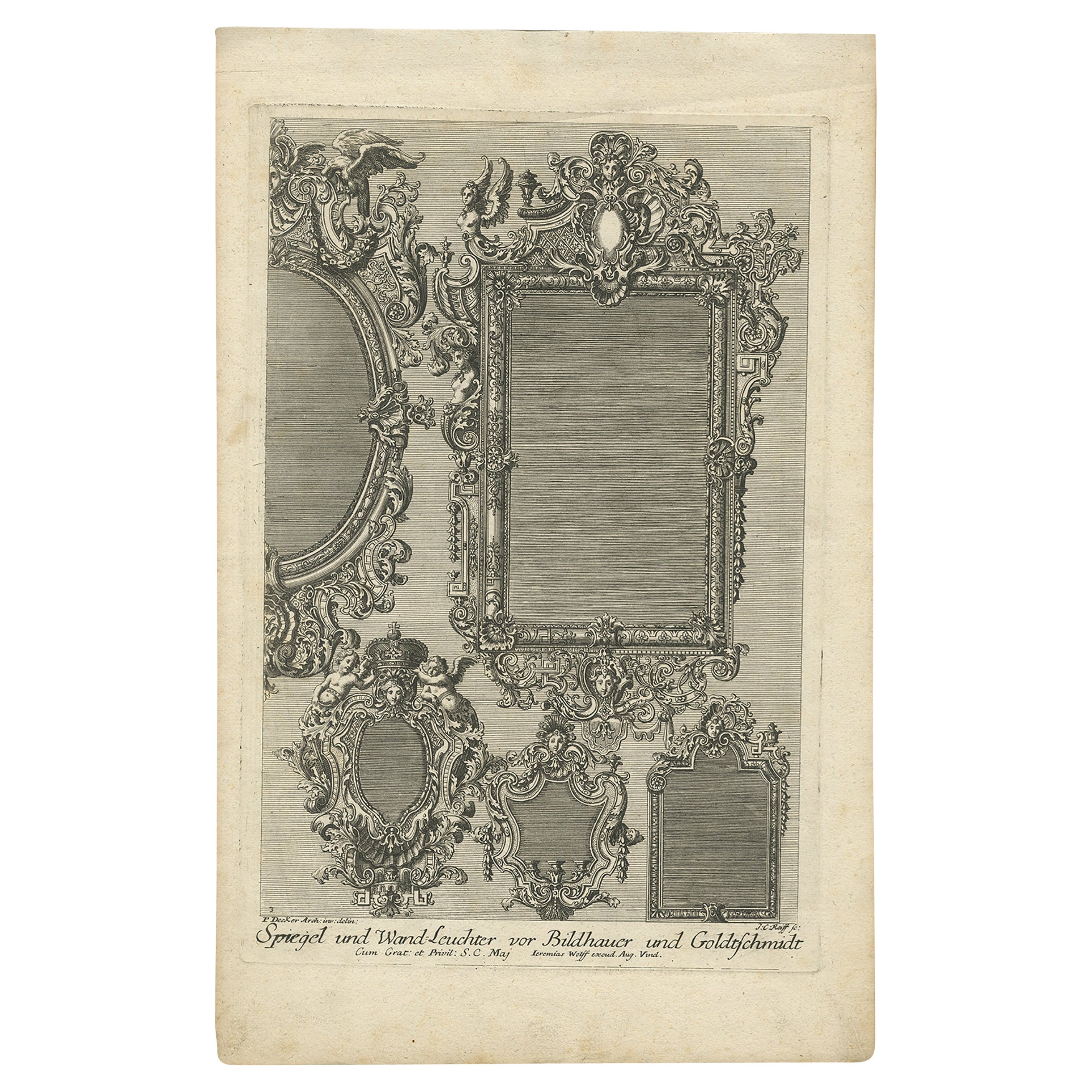 Antique Print of Various Mirrors, C.1700 For Sale