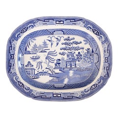 Large 19th Century English Staffordshire Chinoiserie Blue Willow Platter