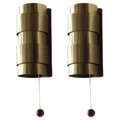 Hans-Agne Jakobsson, Wall Lights, Brass, Teak Sweden, c. 1970s