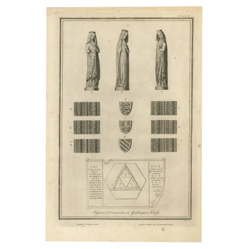 Geddington-Kreuz, Basire, 1791, Figuren und Verzierungen