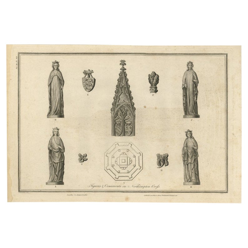 Figuren und Ornamente auf Northampton-Kreuz, Basire, 1791