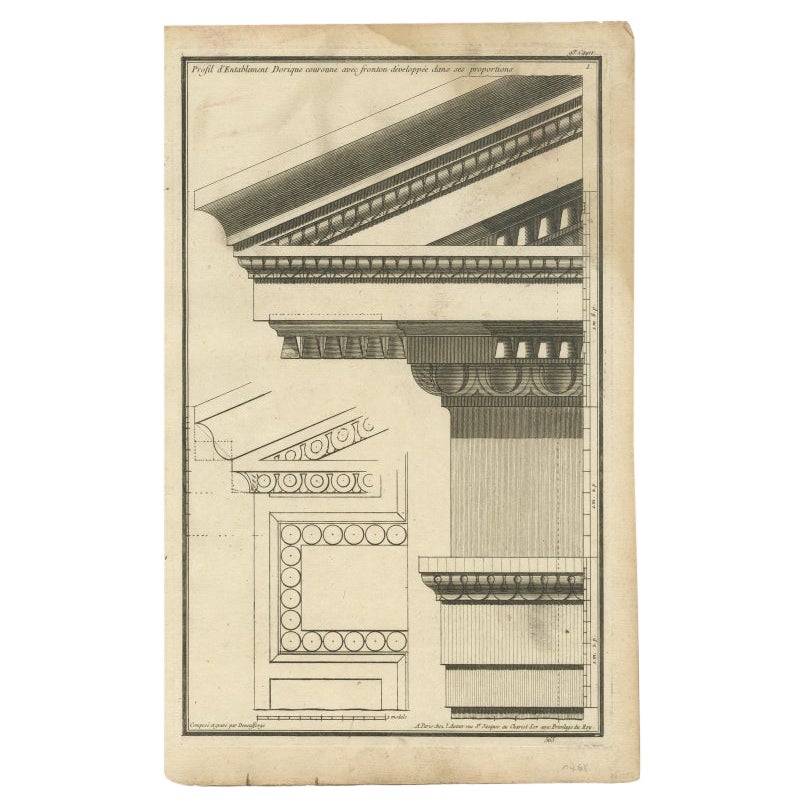 Pl. 1 Antique Architecture Print of a Doric Entablature by Neufforge, c.1770