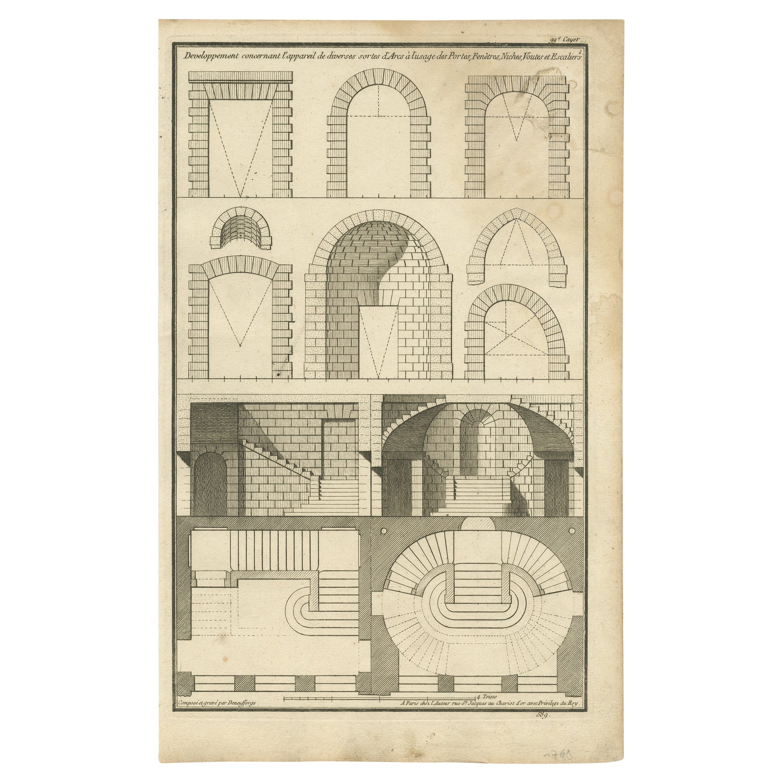 Pl. 1 Antique Architecture Print of various Arch Doors by Neufforge, c.1770