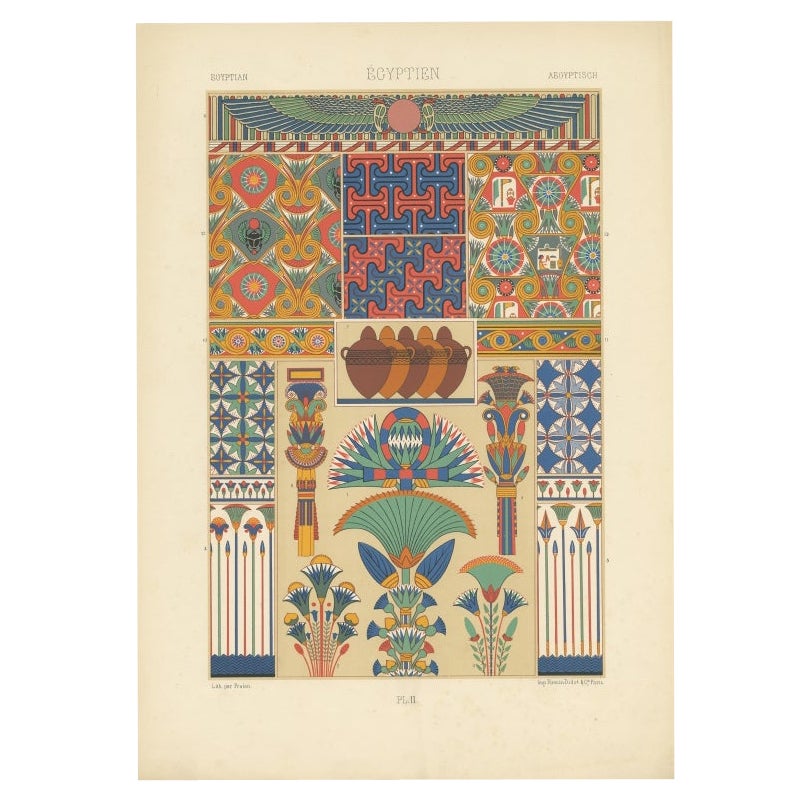 Beautiful Antique Print of Egyptian Decorative Art, 1869
