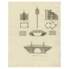 Decorative Antique Print of Garden Architecture by Van Laar, 1802