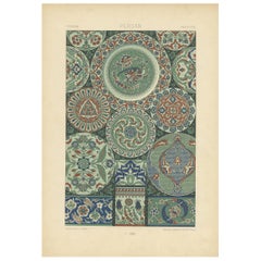 Original Antique Print of Persian Decorative Art, 1869