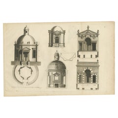 Pl. 10 Antique Print of various Garden Temples by Le Rouge, c.1785