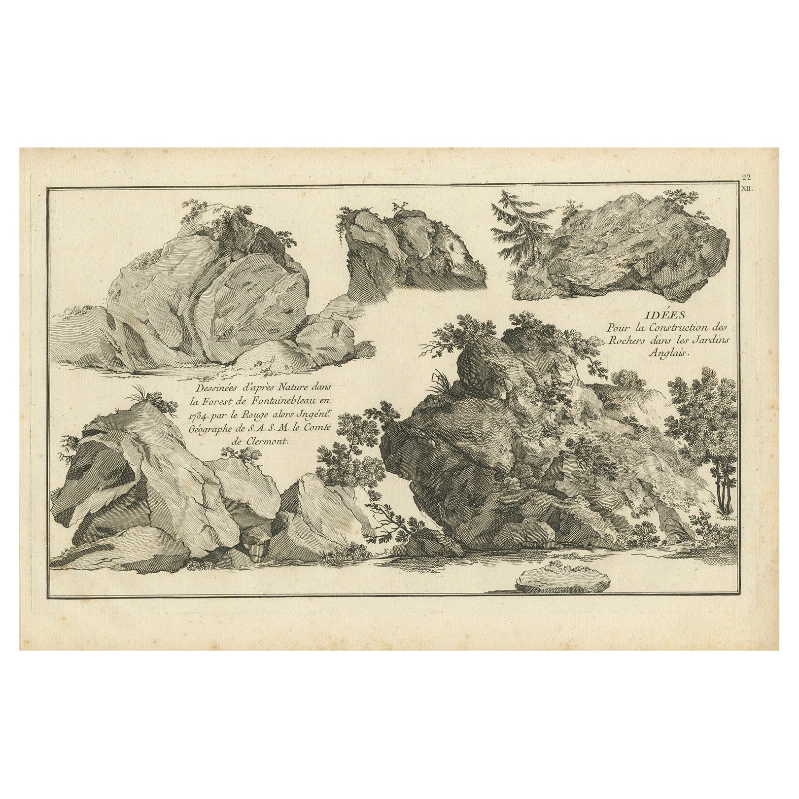 Pl. 22 Antique Print of Various Rock Formations by Le Rouge, c.1785 For Sale