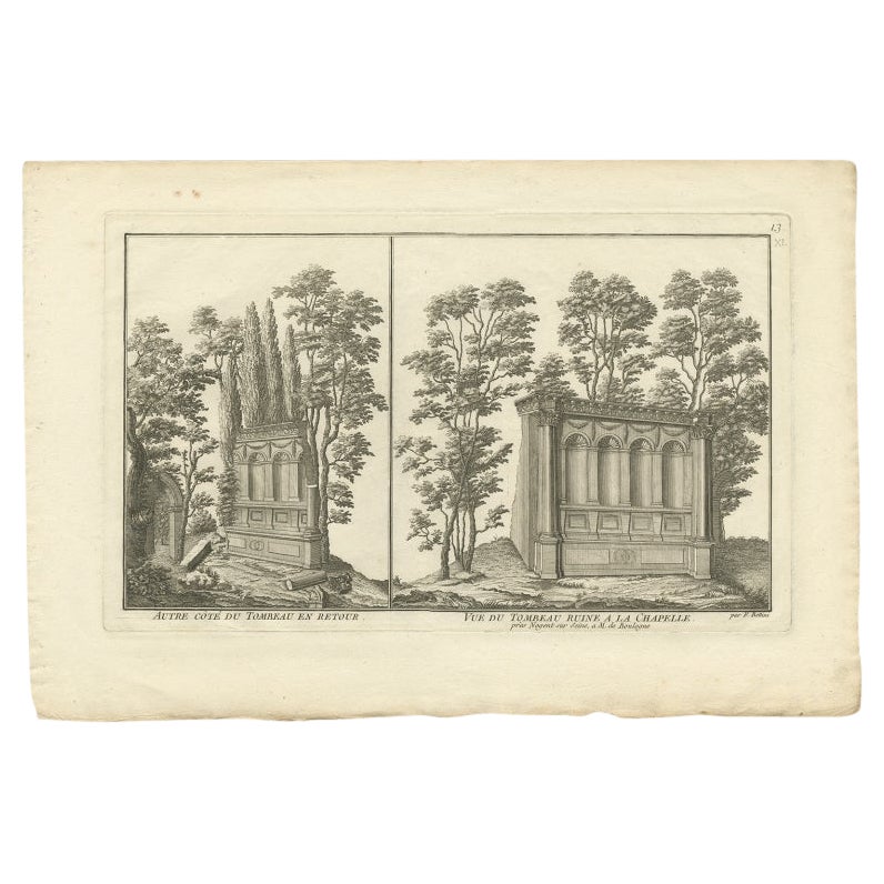 Pl. 13 Antique Print of Tombs by Le Rouge, c.1785 For Sale