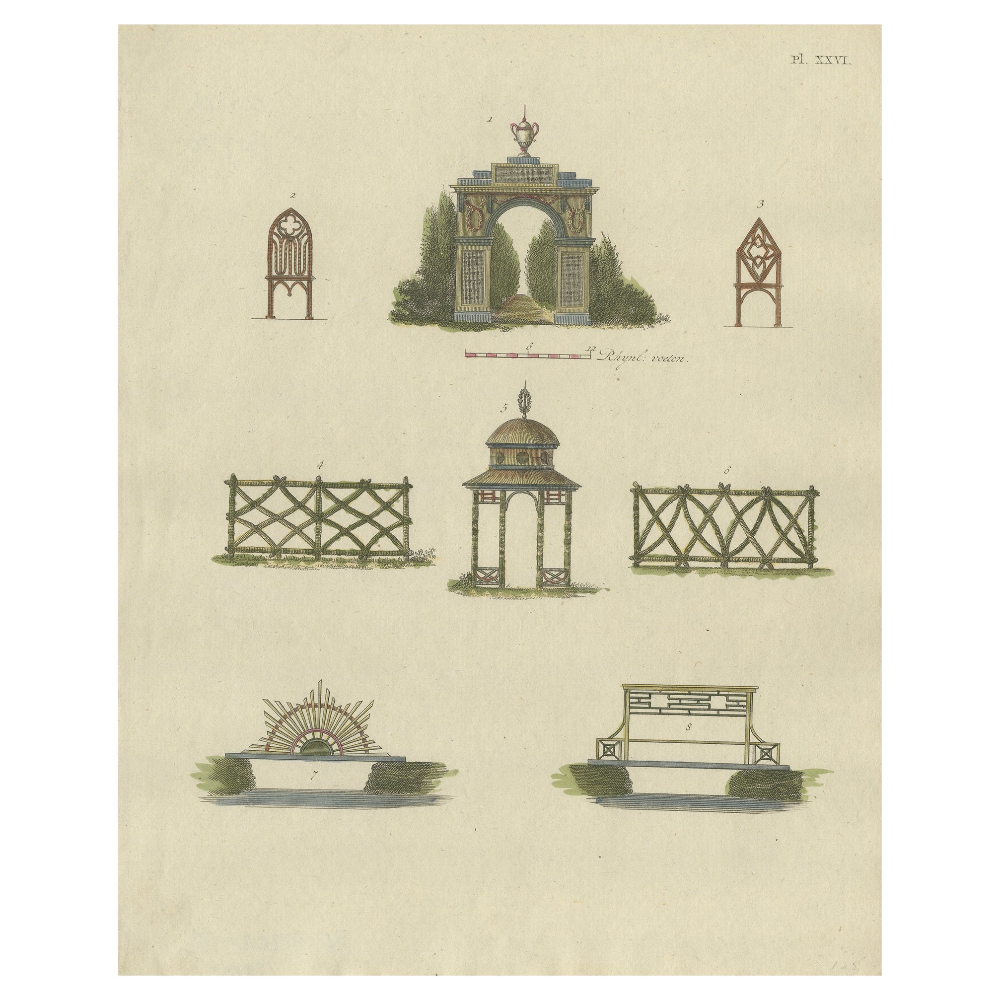 Pl. 25 Antique Print of a Gallery Cross-Section by Le Rouge, c.1785 For Sale