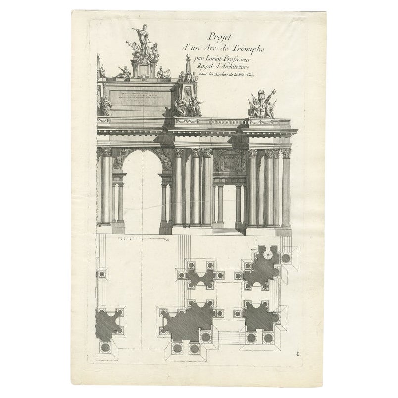 Pl. 14 Gravure ancienne d'un arc de triomphe par Le Rouge, c.1785 en vente