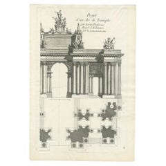 Pl. 14 Gravure ancienne d'un arc de triomphe par Le Rouge, c.1785