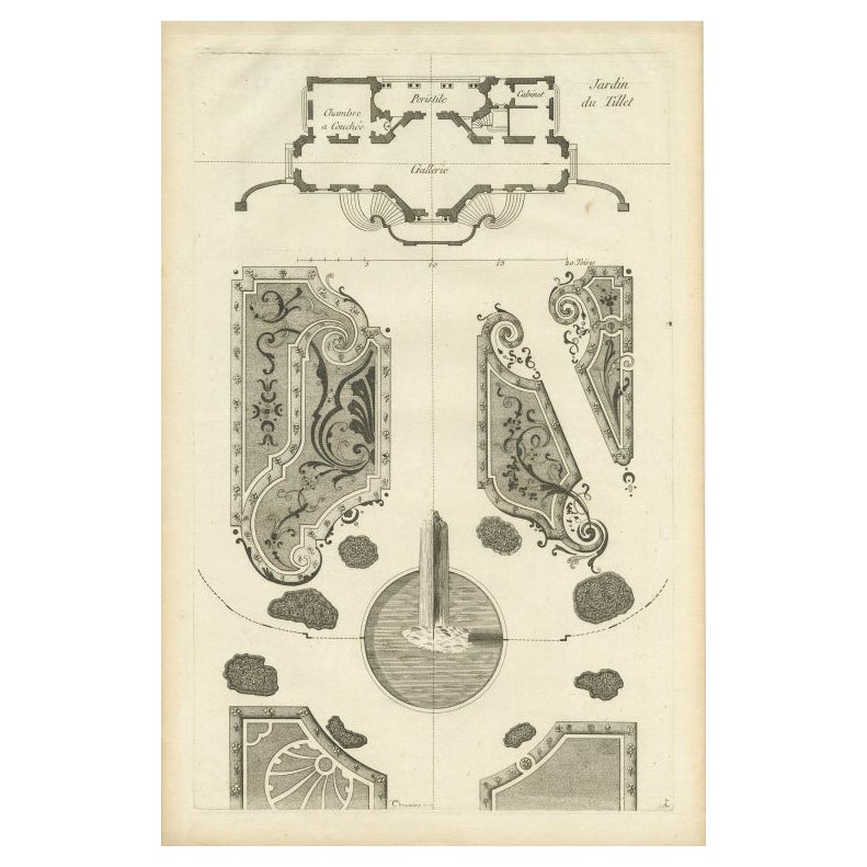 Antique Print of the Garden of Historic Hôtel Du Tillet in Paris, France, 1776 For Sale