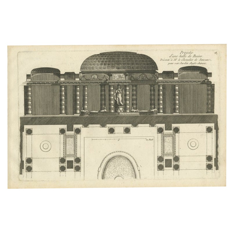 Antiker Druck eines Baddesigns für das Hotel De Jansen in Paris, Frankreich, um 1785