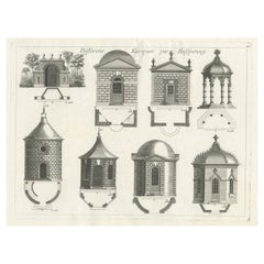 Antique Print of Garden Kiosks by Le Rouge, c.1785