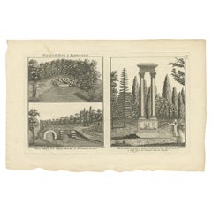 Impression ancienne Pl. 15 de diverses vues de Rambouillet par Le Rouge, vers 1785