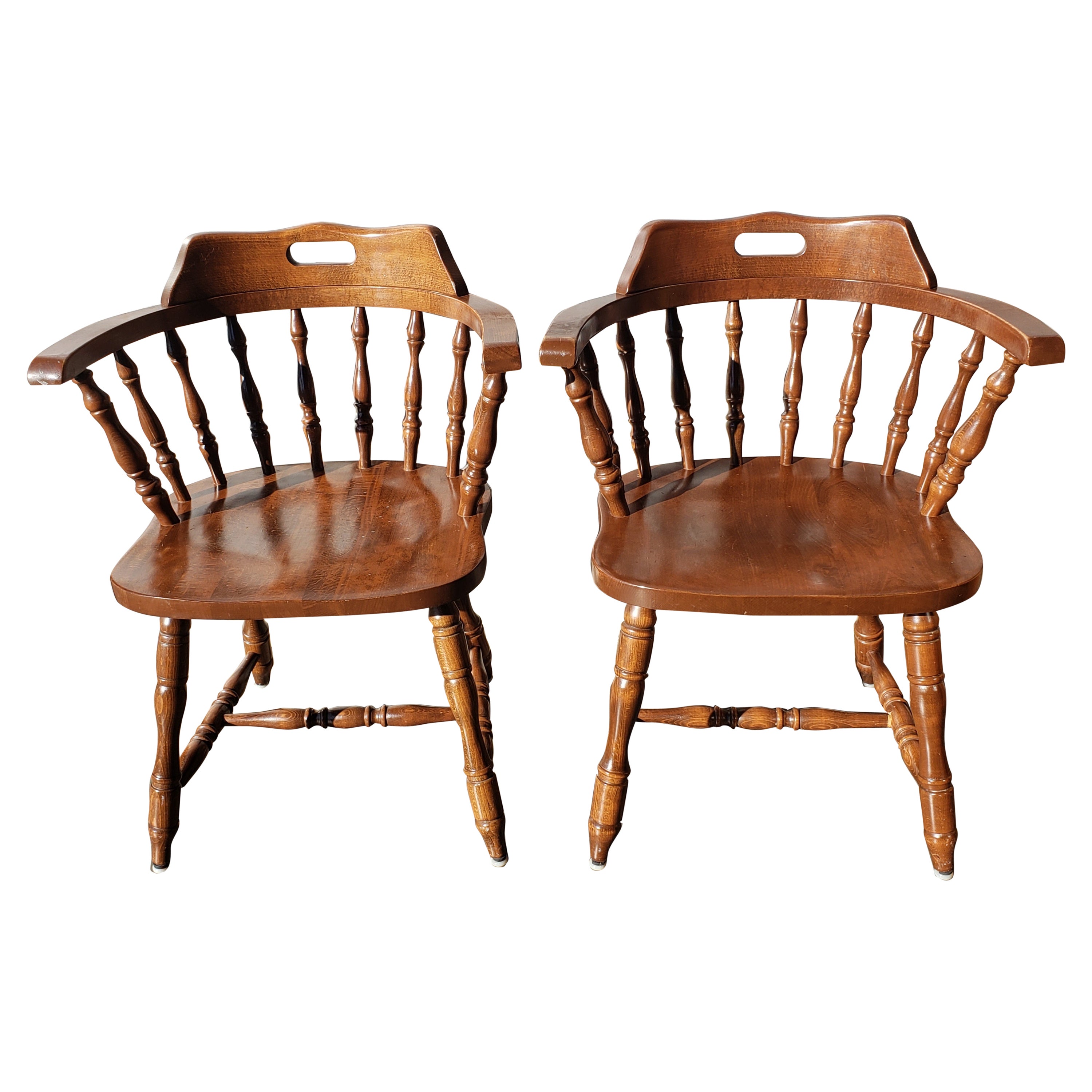 1970s Slavic Solid Cherry Low-Back Windsor Chairs, a Pair